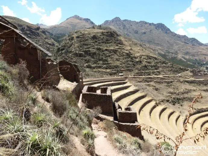 Visiting the Pisac ruins in the Sacred Valley near Cusco Peru