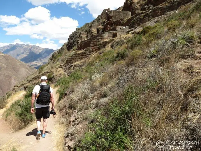 Visiting the Pisac ruins in the Sacred Valley near Cusco Peru 