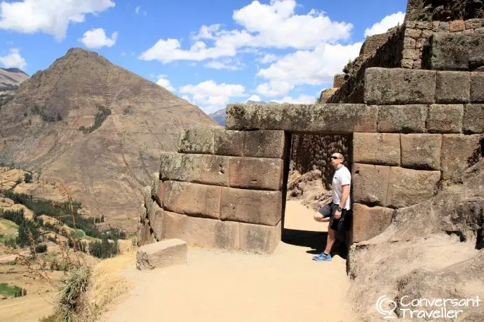 Visiting the Pisac ruins in the Sacred Valley near Cusco Peru 