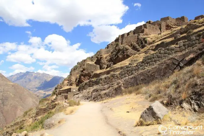 Visiting the Pisac ruins in the Sacred Valley near Cusco Peru 