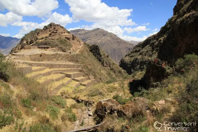 Visiting the Pisac ruins in the Sacred Valley near Cusco Peru 