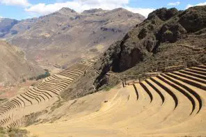 Visiting the Pisac ruins in the Sacred Valley near Cusco in Peru