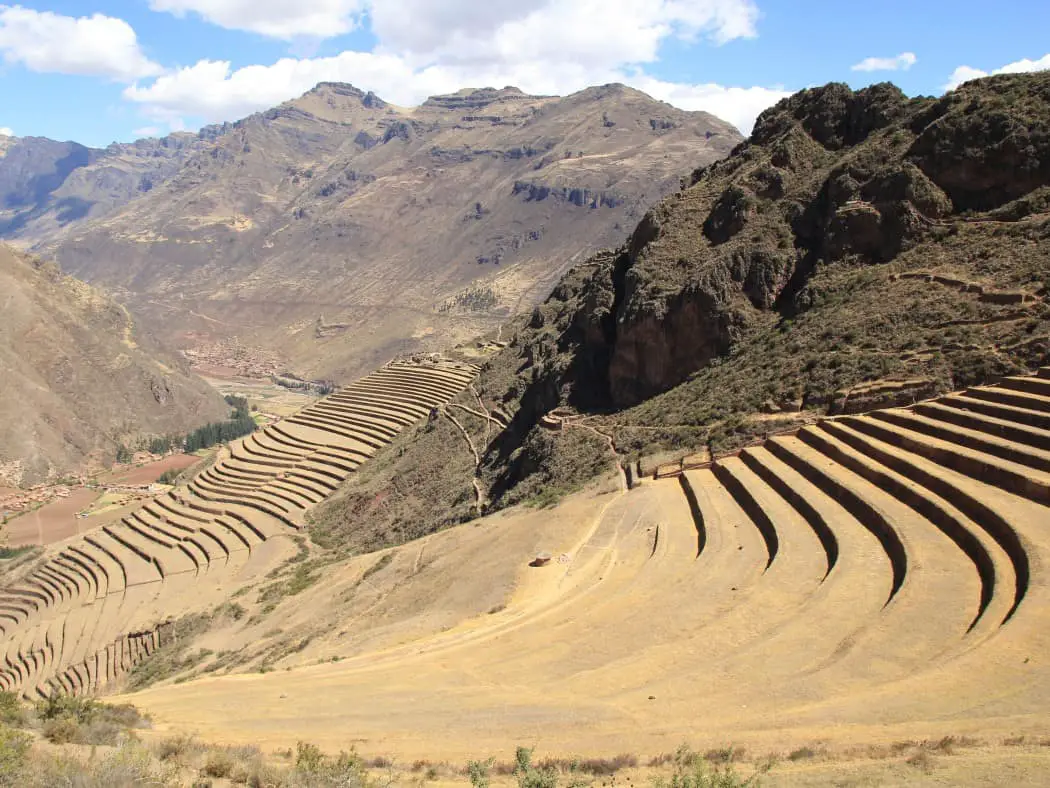Visiting the Pisac ruins in the Sacred Valley near Cusco in Peru