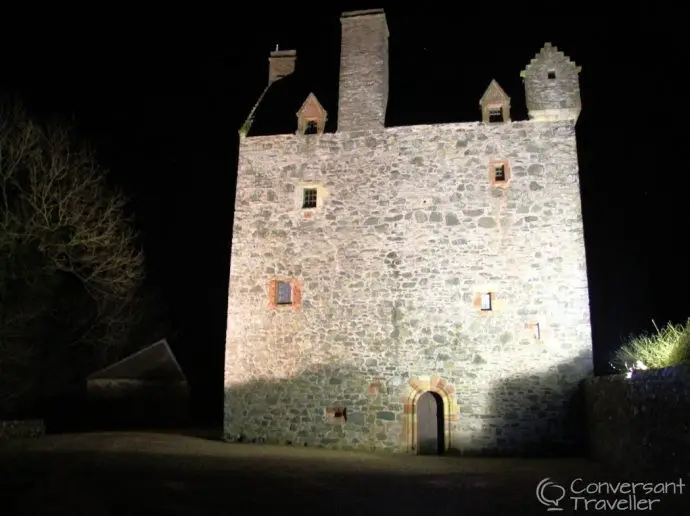 Aikwood Tower at night - luxury self catering Scotland - in a peel tower near Selkirk in the Scottish Borders 