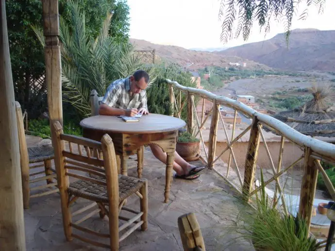 Hubbie hard at work at I Rocha in the Atlas Mountains, Morocco