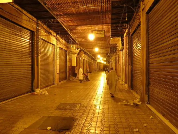 The Marrakech souks are empty at night