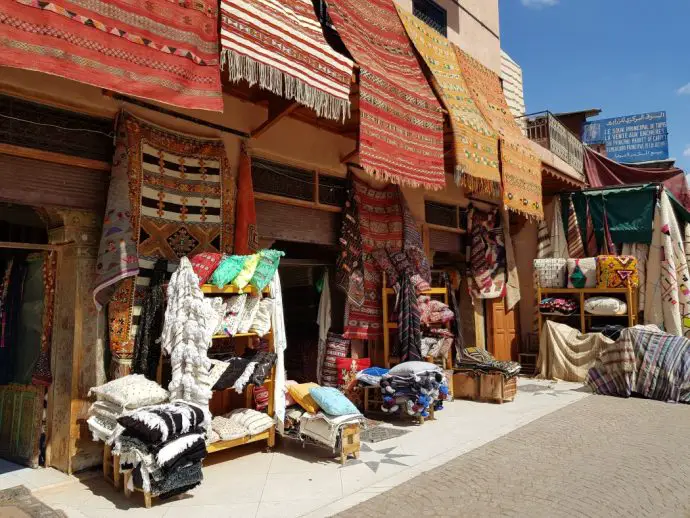 Marrakech in winter - Carpet shop on Places des Epices 