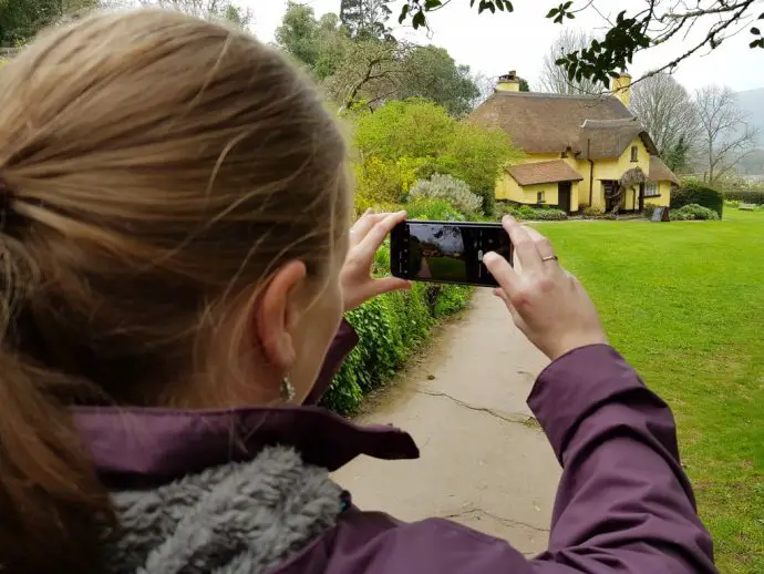 Photographing the thatched cottages in Selworth Village in Exmoor