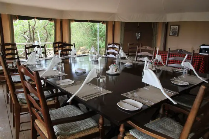 The dining room at Ol Seki luxury camp in Naboisho Conservancy