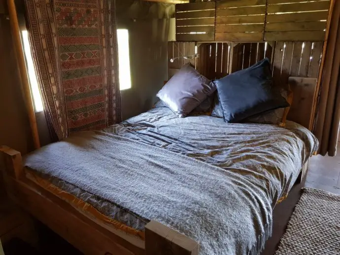Double bed inside the glamping tent