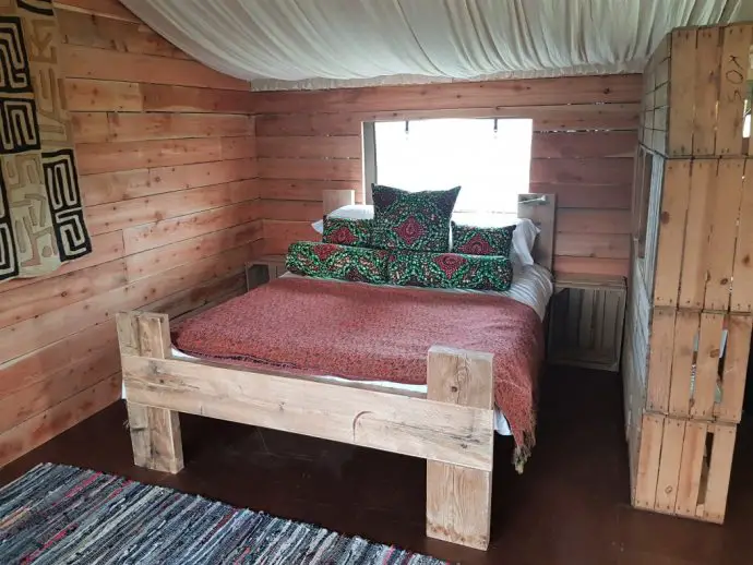 Bedroom in Tembo Tent at Wrinklers Wood Glamping in Cornwall