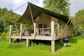 Glamping tent with wooden veranda