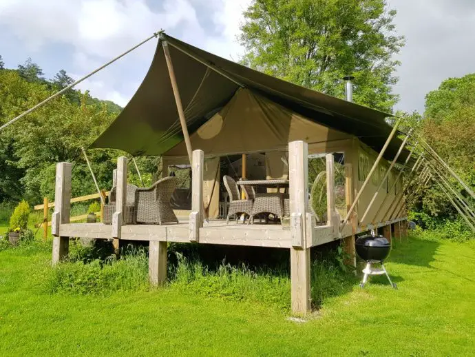 Glamping tent with wooden veranda