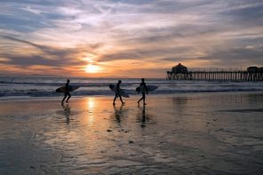Surfers on Huntingdon Beach California