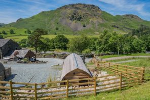 lake district glamping pod on a farm will hills in the background