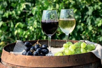 Wine glasses and grapes