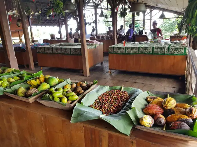 Plates of local raw vegetables