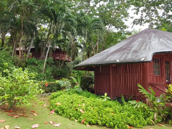 Wooden bungalow hidden in the trees