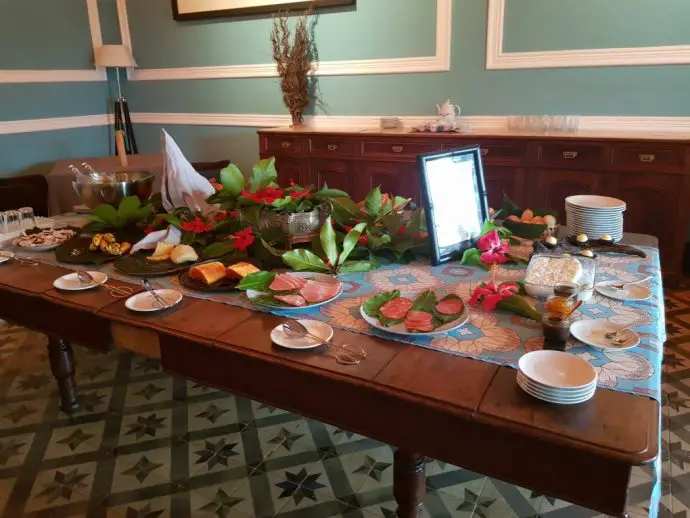 Breakfast buffet table - Review of a stay at Roça Sundy on Principe