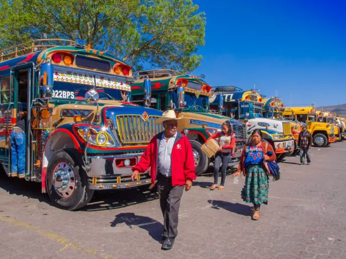 Colourful Chicken Buses in Guatemala City