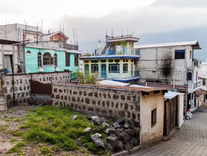 Old houses in cobbled backstreets of a lakeside village