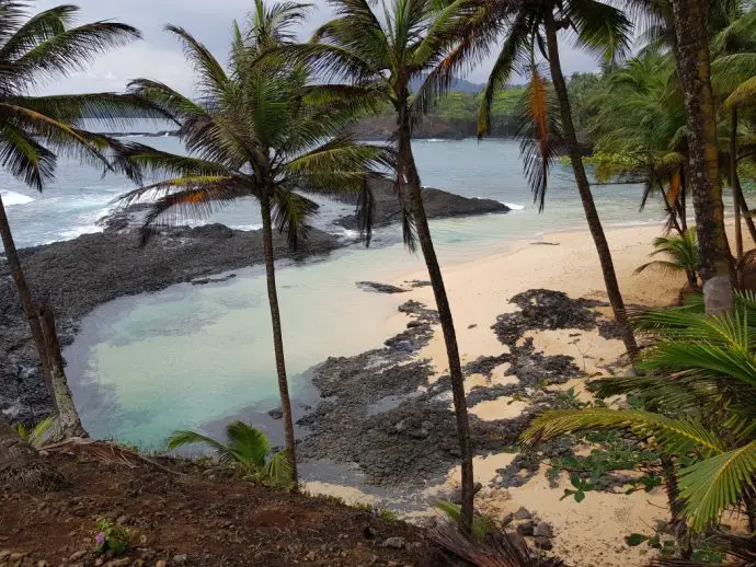 The sandy beach at Praia Piscina on Sao Tome