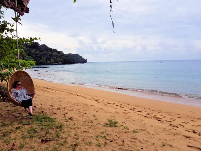 Exploring the shore at Sundy Praia on Principe