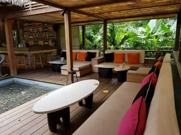 The comfortable pool bar at Sundy Praia on Principe - Review of Sundy Praia Luxury Beach Lodge on Principe