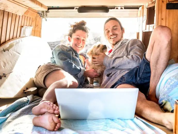 Digital Nomad - working in a campervan with a laptop - remote working