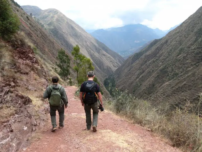 Hiking from Chinchero to Urquillos in the Sacred Valley near Cusco in Peru