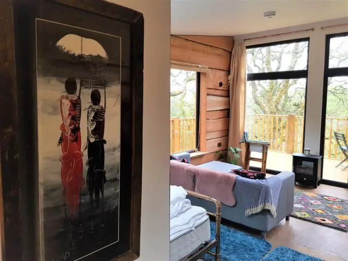 Interior of Chui Treehouse at Wrinklers Wood Glamping - hot tub holidays in Cornwall