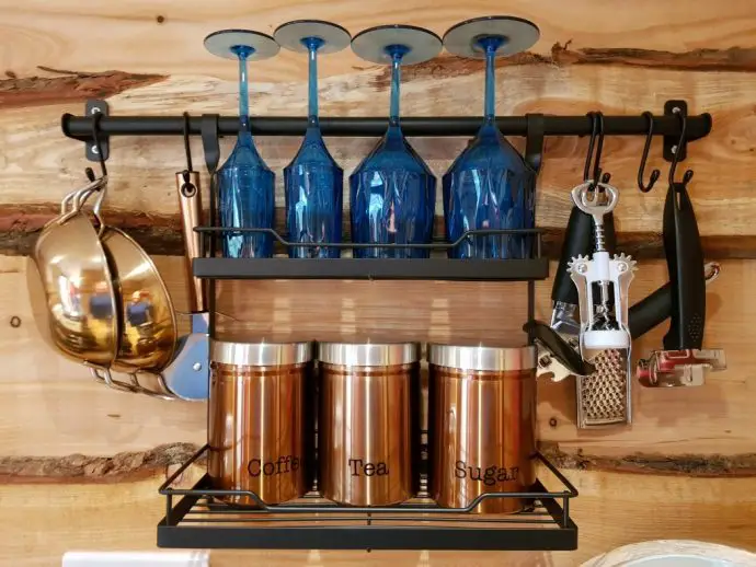 Kitchen detail in Chui Treehouse at Wrinklers Wood Glamping - hot tub holidays in Cornwall