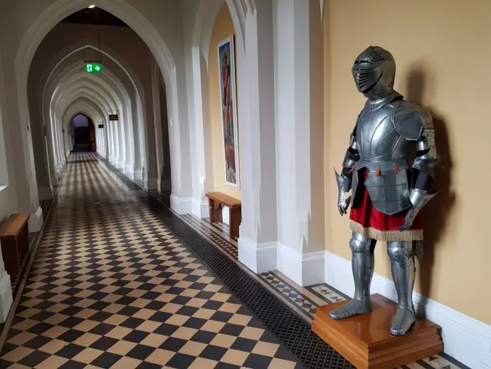 Knight in armour watching over Stanbrook Abbey Hotel review