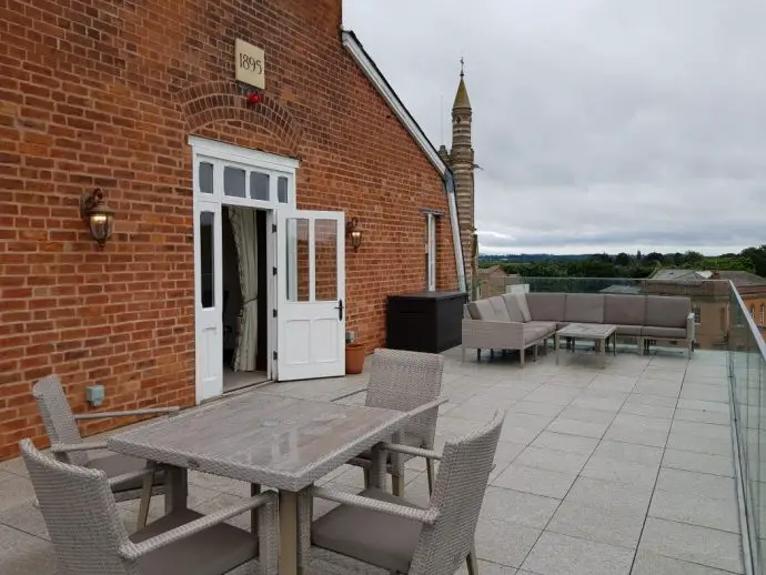 Private terrace of the Cardinal Suite at Stanbrook Abbey Hotel review