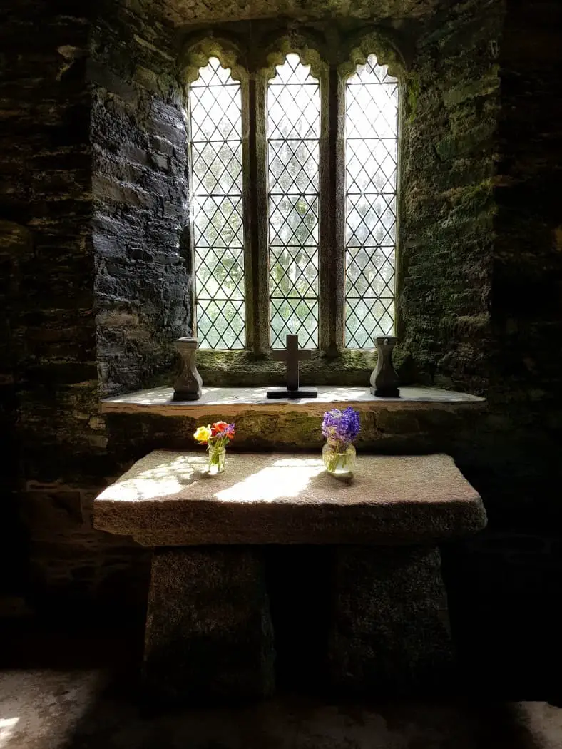 The altar in St Clether Holy Well Chapel in Cornwall