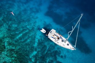Aerial view of yacht