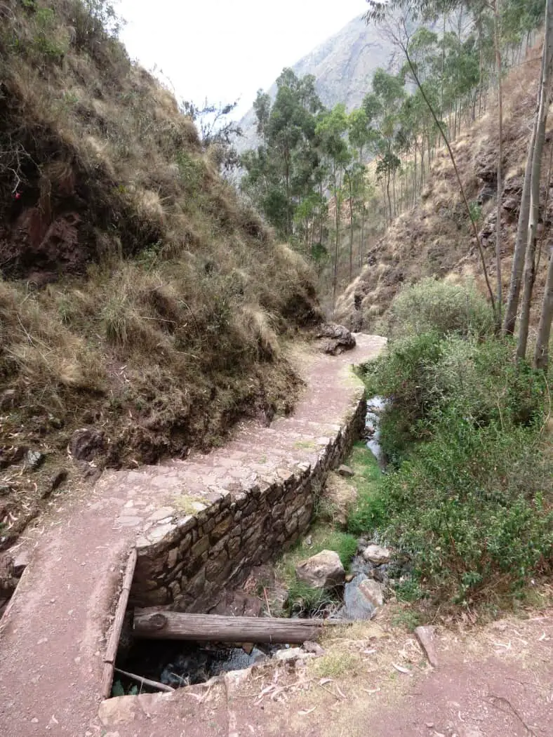 Ancient Incan canals on the Chinchero to Urquillos hike in Peru