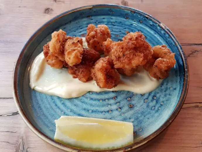 Battered tiger prawns at Harbour Tavern in Mevagissey