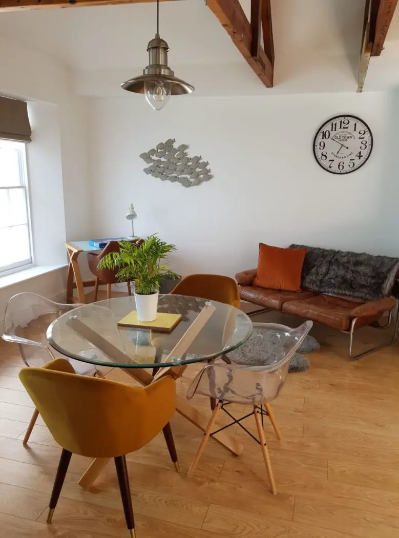 Seating area in Corner House Loft, Mevagissey, Cornwall