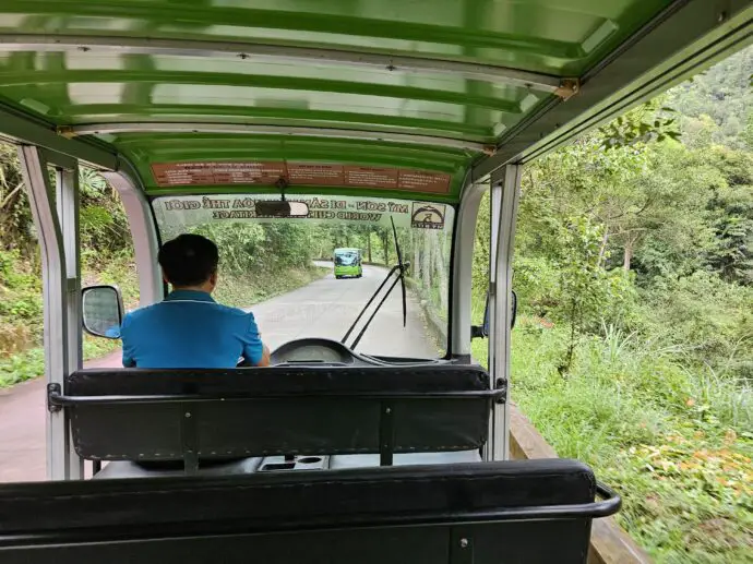 The electric shuttle bus at My Son Sanctuary in Vietnam