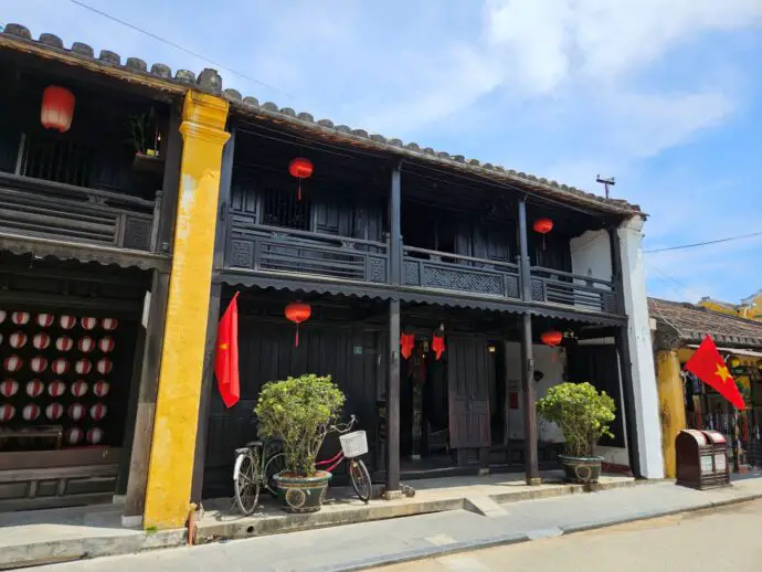 Old wooden house with red lanterns