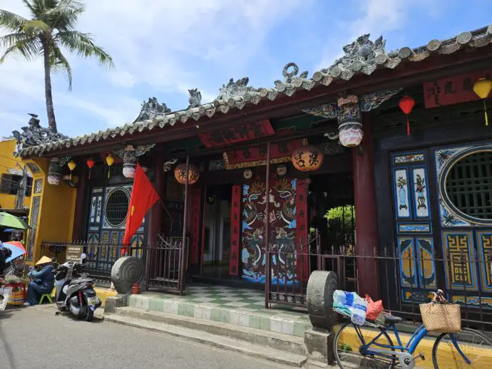 Chinese temple with lanterns outside