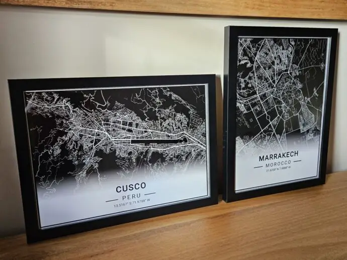 City map prints of Marrakech and Cusco - they make some of the best Christmas gifts for travellers