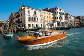Wooden motor boat in Venice