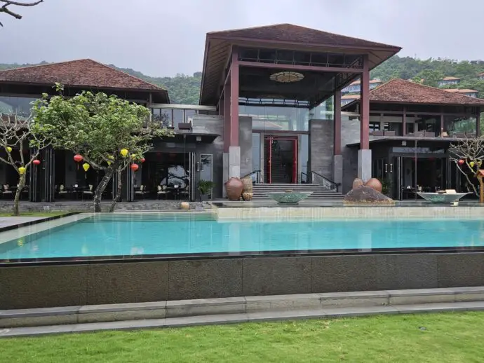 Pool and Water Court Restaurant at Banyan Tree Lang Co in Vietnam