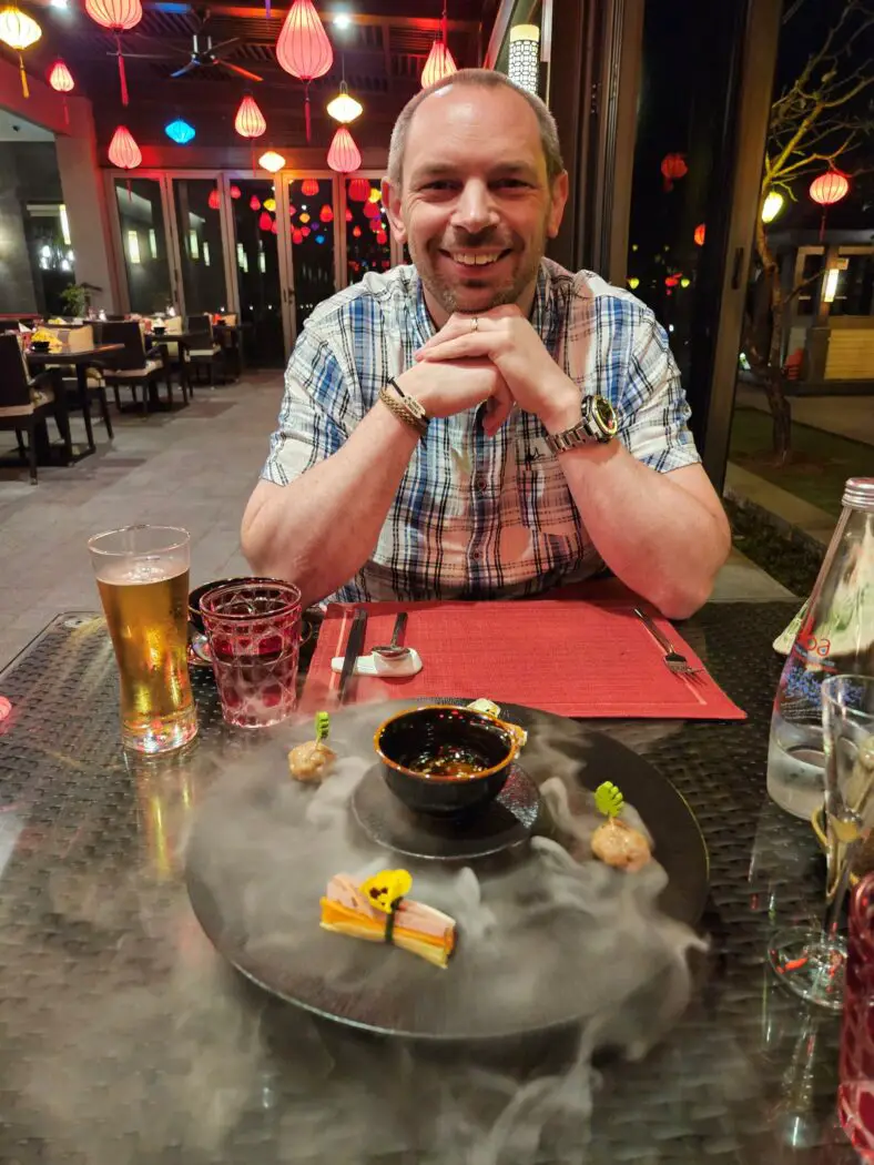 Steaming appetiser at The Water Court, Banyan Tree Lang Co, Vietnam